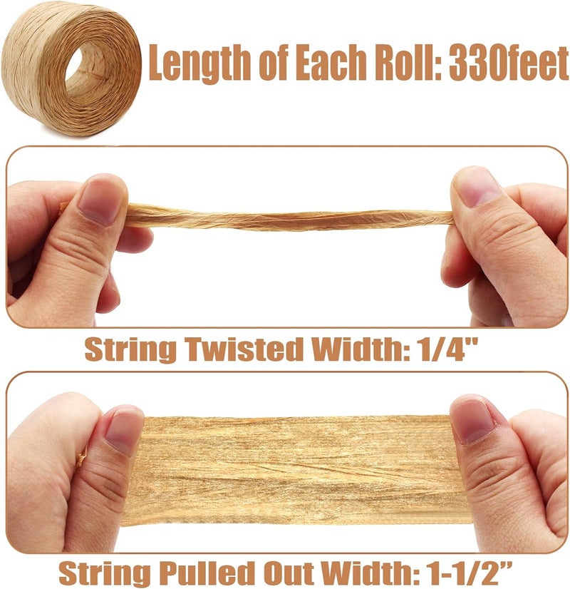 Anvin 2 Rolls Natural Raffia Paper Ribbon Matte Twine Raffia Ribbon Paper Decorative String for Festival Gift Wrapping, Crafts and DIY 1/4" Wide by 330 Feet Each Roll (Natural Color) - Image 2